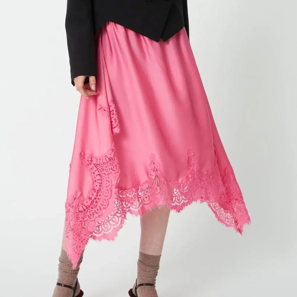 Stella Nova Asymetric Lace Trimmed Nederdel Amazing Pink