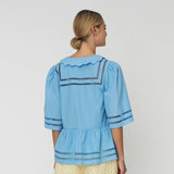 Stella Nova Top with Scallop Edge Collar Blue Coral