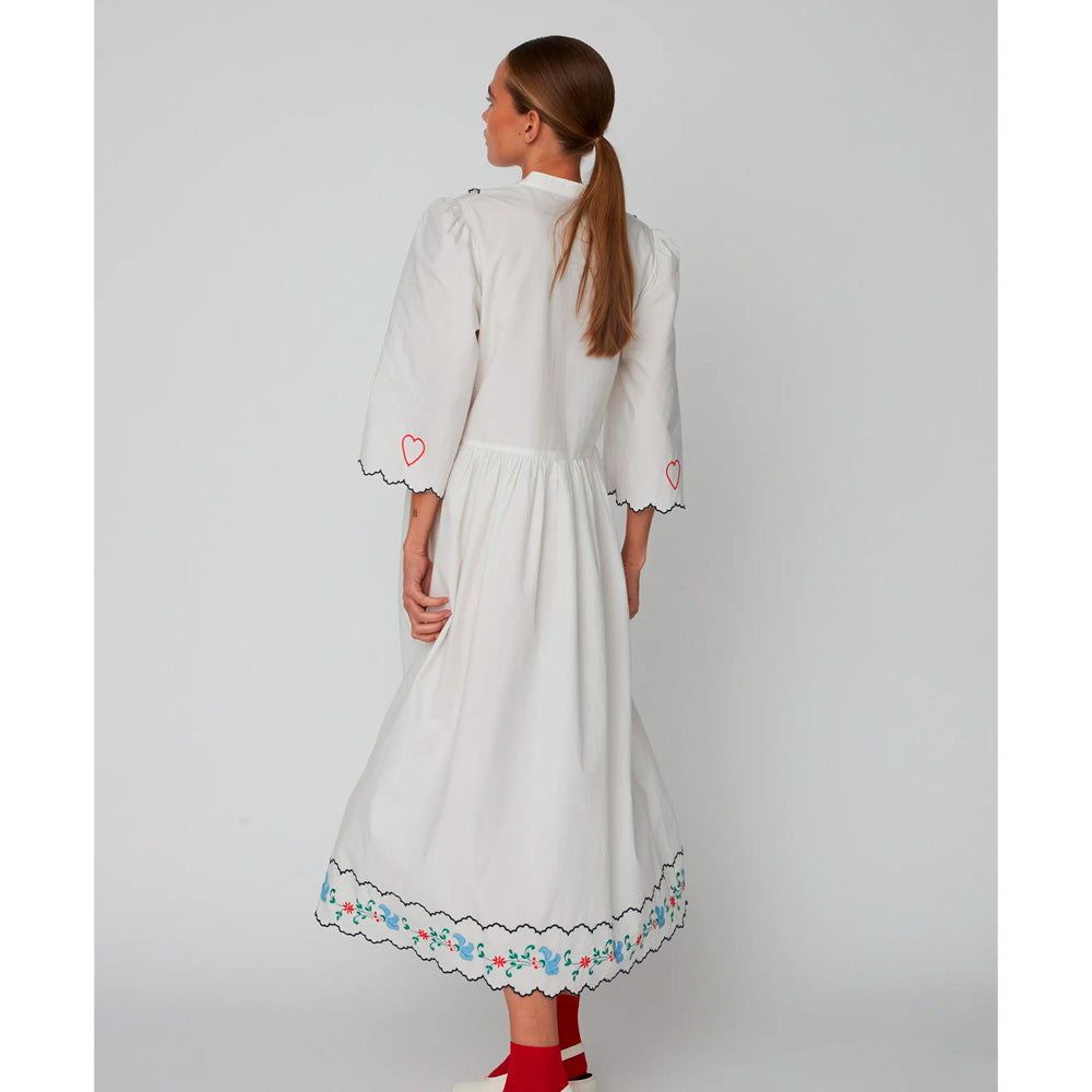 Stella Nova Coloured Embroidered Loose Dress Off White