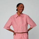 Stella Nova Cropped Striped Cotton Shirt Red Stripes