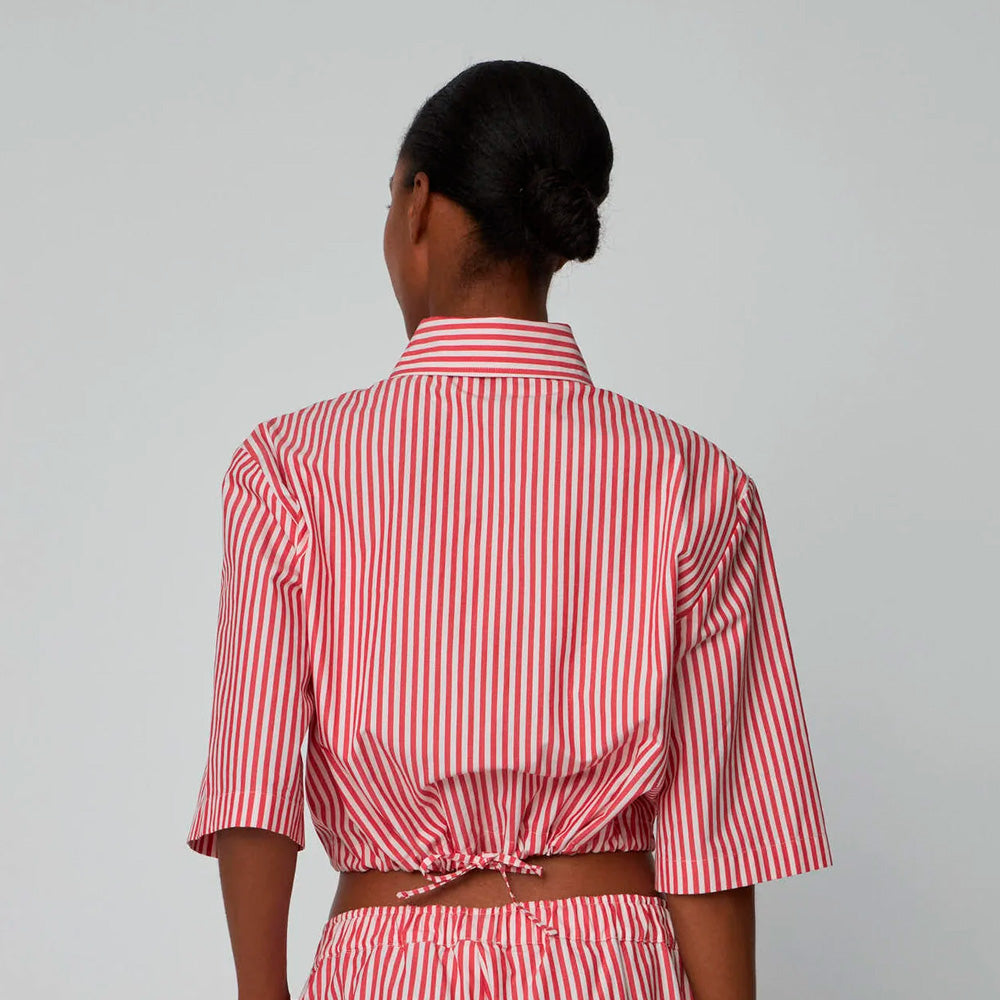 Stella Nova Cropped Striped Cotton Shirt Red Stripes