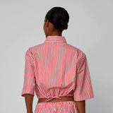 Stella Nova Cropped Striped Cotton Shirt Red Stripes