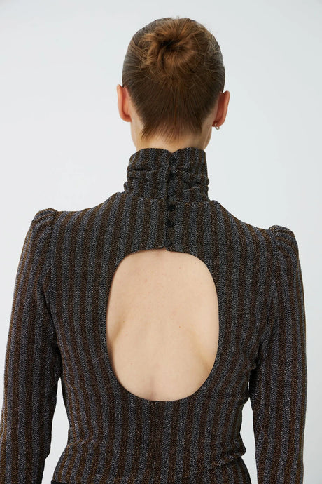 Stella Nova Striped Lurex Jersey bluse med åben ryg