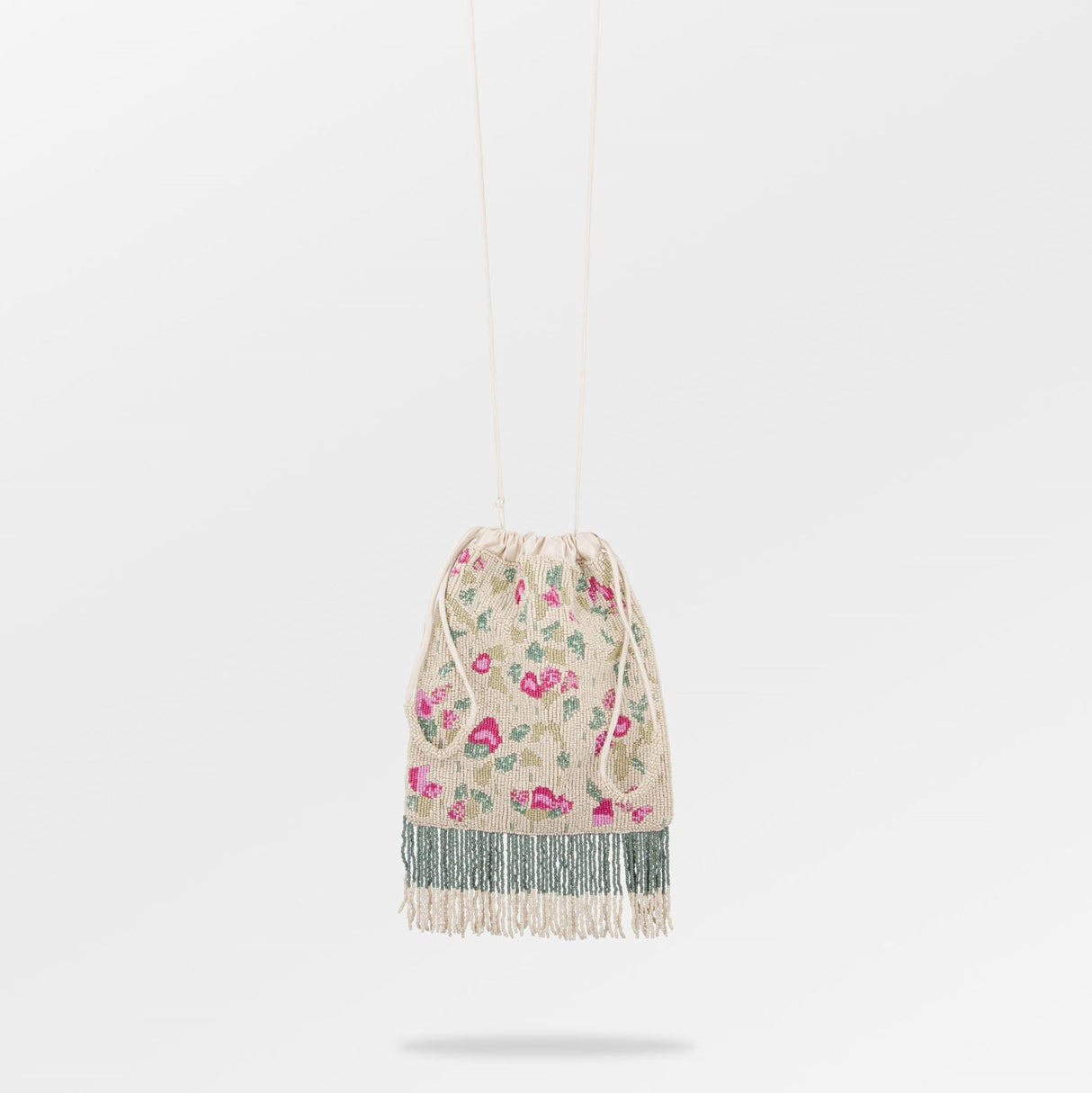 Sandfarvet skuldertaske med blomstermønster i glasperler fra Beck Söndergaard.