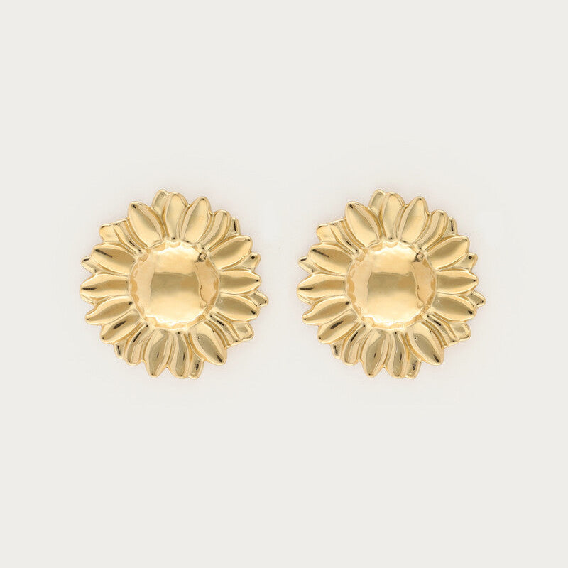 Forgyldte statement-ørestikker med solsikke fra My Jewellery