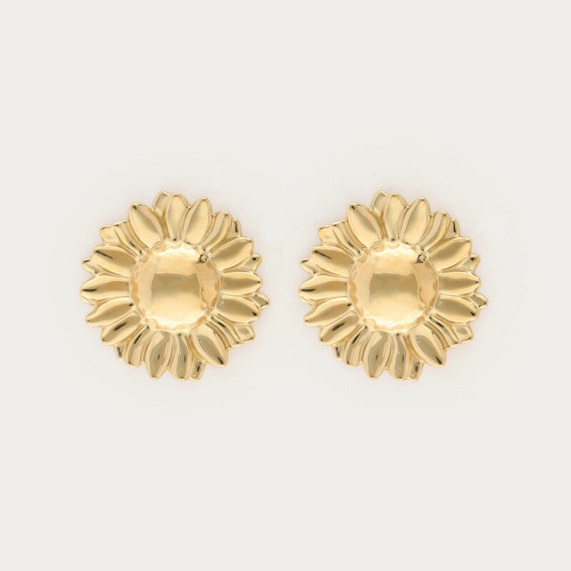 Forgyldte statement-ørestikker med solsikke fra My Jewellery