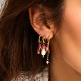 My Jewellery hoops med lilla og orange sten på model