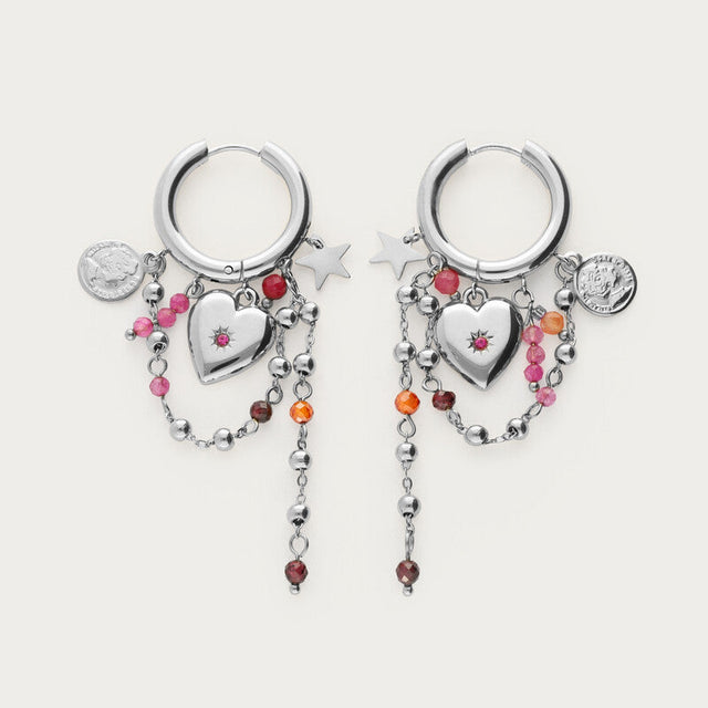 Sølv hoop-øreringe med hjerte og perler fra My Jewellery Starry Nights