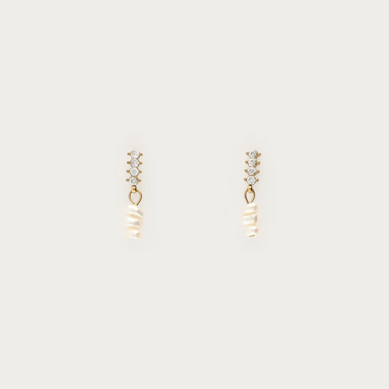 My Jewellery ørestikker med strass og ferskvandsperle, forgyldt