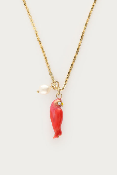 Tropical necklace with parrot close up