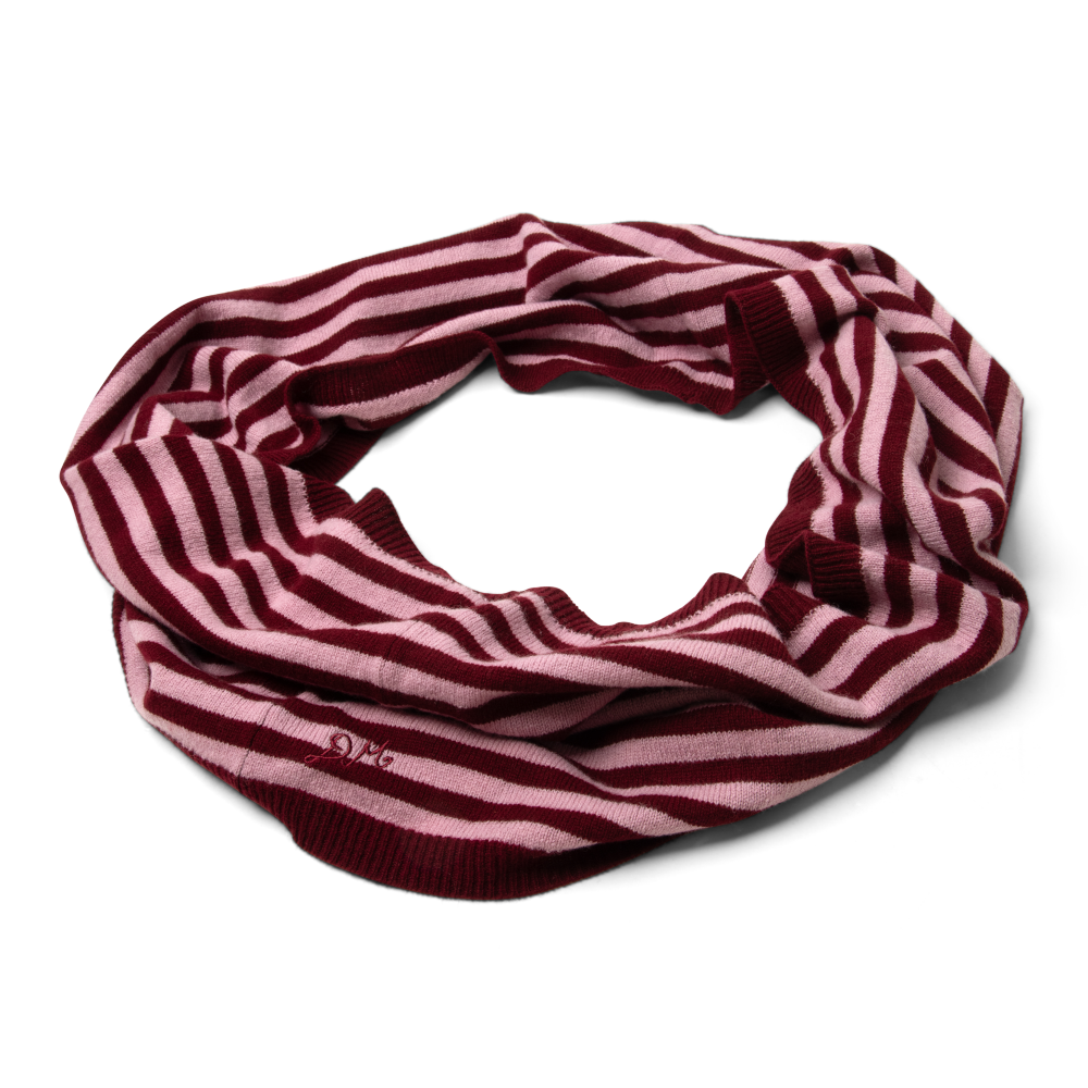 Damson Madder Snood Scarf Pink & Red Stripe