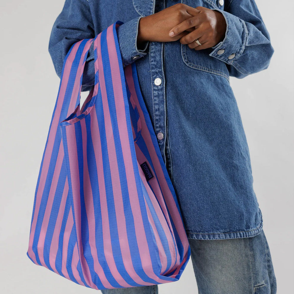 Baggu Standard Indkøbsnet Blue Pink Awning Stripe